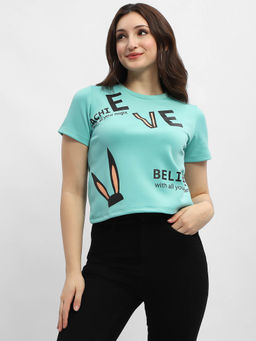 Madame - Graphic Print Blue Cotton T-Shirt