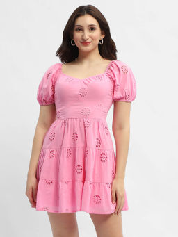 Madame - Shanaya Kapoor Schiffli Pink Sweetheart Neck Dress