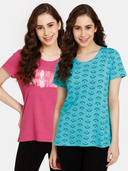 Zivame - Rosaline Rural Charm Knit Cotton Top - Blue Pink (Pack of 2)