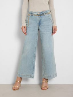 Guess - Women Believe It Solid Flare Zoya Wide Leg Denim Jeans with Belt