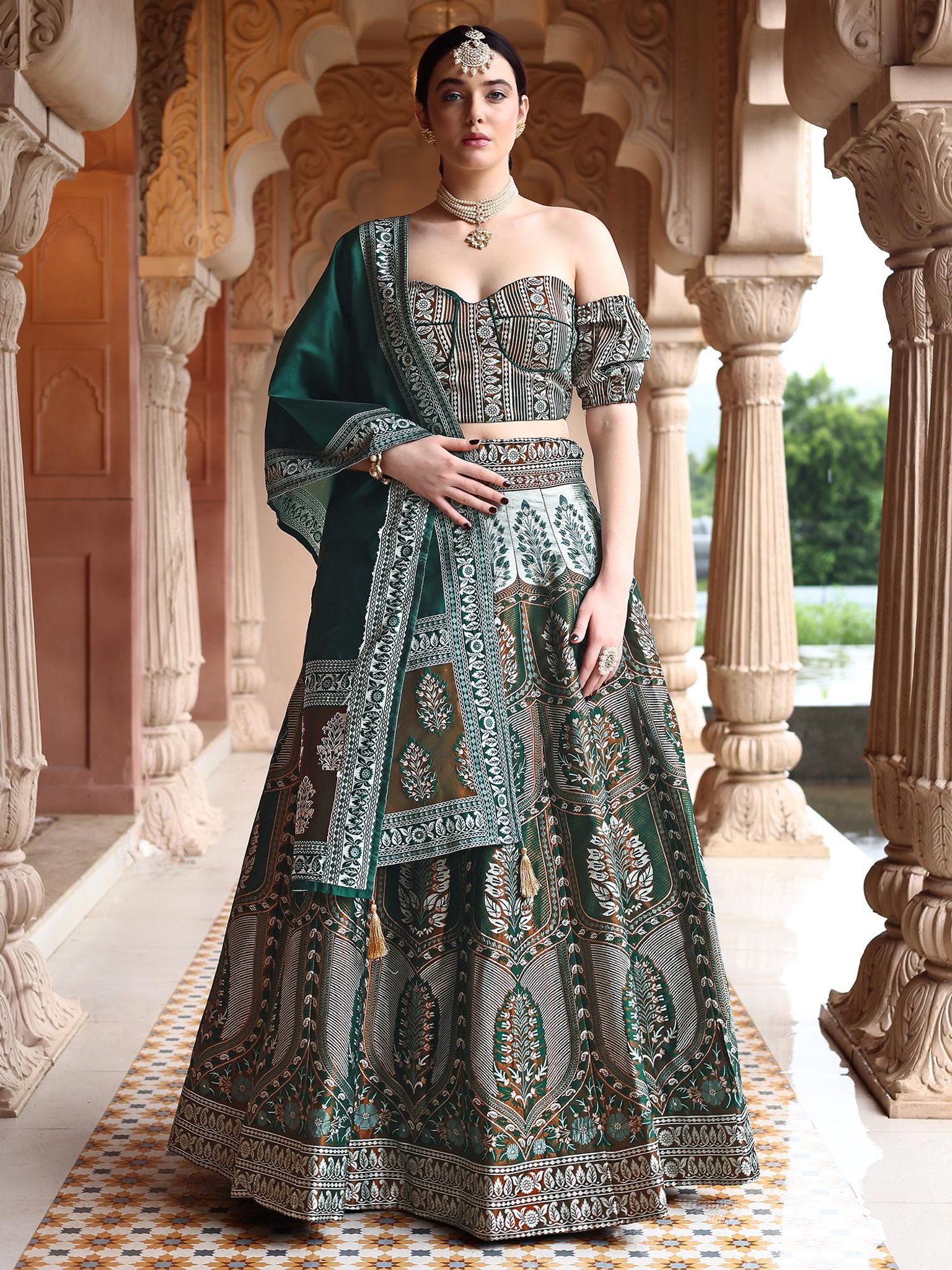 Green Kanjivaram Woven Design Stitched Lehenga and Unstitched Blouse with Dupatta