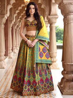 PURVAJA - Yellow Kanjivaram Woven Design Stitched Lehenga & Unstitched Blouse with Dupatta (Set of 3)
