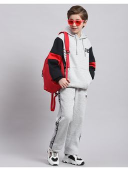 Monte Carlo - Boys Grey Melange Printed Hooded Full Sleeve Tracksuit