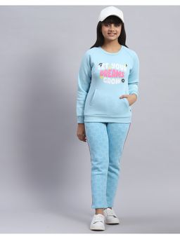 Monte Carlo - Girls Blue Printed Round Neck Full Sleeve Tracksuit