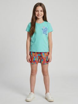 Monte Carlo - Girls Regular Fit Half Sleeve Printed Round Neck Short Set