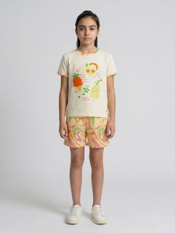 Monte Carlo - Girls Regular Fit Half Sleeve Round Neck Printed Short Set
