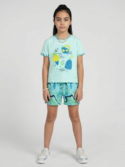 Monte Carlo - Girls Regular Fit Half Sleeve Round Neck Printed Short Set