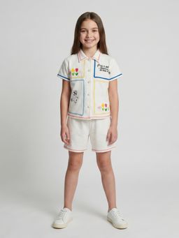 Monte Carlo - Girls Regular Fit Half Sleeve Embroidery Round Neck Co Ord Set