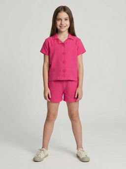 Monte Carlo - Girls Regular Fit Plain Half Sleeve Round Neck Co Ord Set