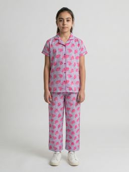 Monte Carlo - Girls Regular Fit Half Sleeve Printed Revere Collar Co Ord Set