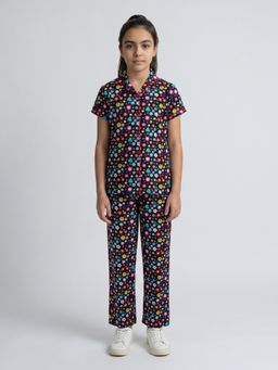 Monte Carlo - Girls Regular Fit Half Sleeve Printed Round Neck Co Ord Set