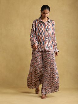 Ritu Kumar - Blue Geometric Print Shirt with Palazzo (Set of 2)