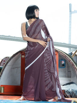 Boveee - Galaxy Digital Printed Satin Georgette Saree with Unstitched Blouse