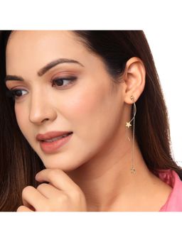 Yellow Chimes - Women Gold Tone Double Layered Chain Star Studded Long Dangle Earrings