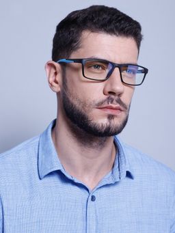 Intellilens - Unisex UV Protected Square Blue Cut Computer Glasses Black & Blue (56-17-140)