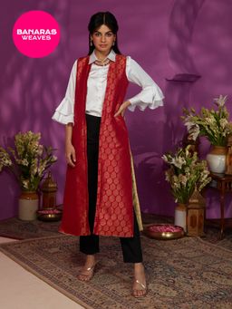 Gajra Gang - Banaras Red Front Open Brocade Jacket