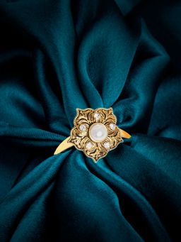 OOMPH - Antique Gold Stones and Pearls Floral Ethnic Traditional Ring (8)