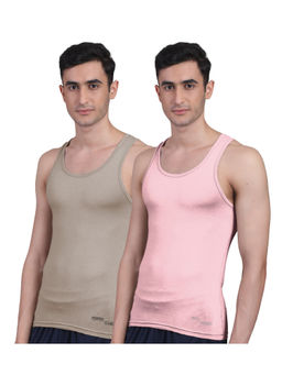 FREECULTR - Men's Twin Skin Bamboo Anti Microbial Breathtech Cotton Vest, Pack of 2 Multi-Color