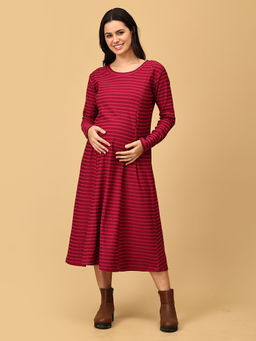 The Mom Store - Aurora Berry-Alis Ribbed Maternity and Nursing Dress