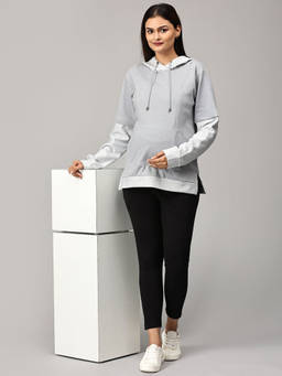 The Mom Store - Grey Dawn Stripe Maternity and Nursing Hoodie