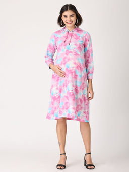The Mom Store - Tie and Dye Maternity Hoodie Dress with Nursing