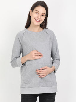 The Mom Store - Grey Melange Maternity and Nursing Sweatshirt