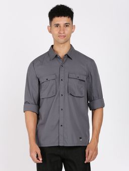 Lee - Men Grey Self Design Comfort Fit Shirt