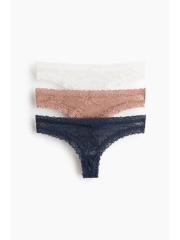 H&M - Women Beige 3-Pack Lace Brazilian Briefs
