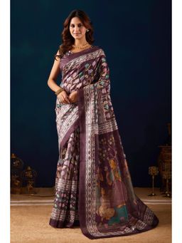 RACHNA - Wine Floral Kalamkari Printed Tussar Ready To Wear Saree