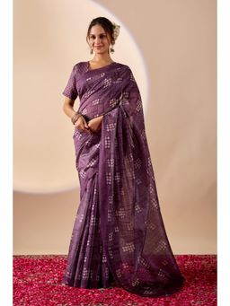 RACHNA - Wine Digital Bandhani Printed Cotton Silk Ready To Wear Saree
