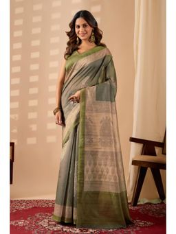 RACHNA - Green Digital Floral Kalamkari Printed Cotton Silk Ready To Wear Saree