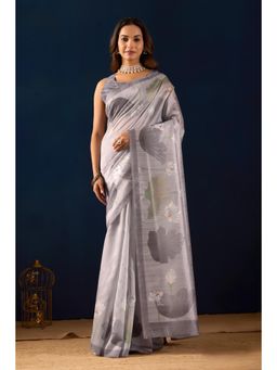 RACHNA - Grey Digital Floral Printed Cotton Silk Ready To Wear Saree