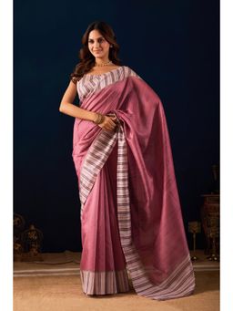 RACHNA - Pink Stripes Printed Cotton Silk Ready To Wear Saree