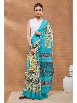 RACHNA - Sky Blue Floral Printed Ready To Wear Saree