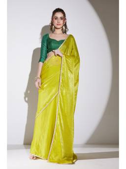 RACHNA - Green Solid Lace Work Tissue Ready To Wear Saree