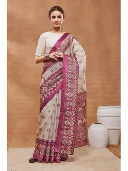 RACHNA - Cream-Pink Ethnic Motif Digital Floral Printed Ready To Wear Saree