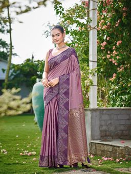 Manohari - Dusty Mauve Silk Blend Banarasi Jacquard Woven Saree