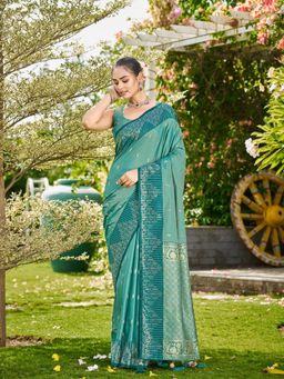 Manohari - Sea Green Silk Blend Banarasi Jacquard Woven Saree