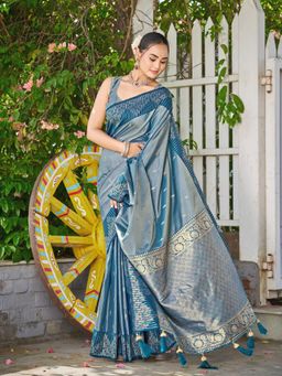 Manohari - Blue Silk Blend Banarasi Jacquard Woven Saree