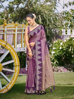 Manohari - Dusty Rose Pink Silk Blend Banarasi Jacquard Woven Saree