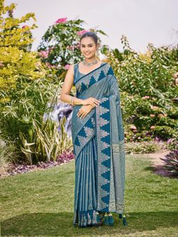 Manohari - Teal Silk Blend Banarasi Jacquard Woven Saree
