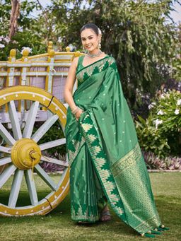 Manohari - Emerald Green Silk Blend Banarasi Jacquard Woven Saree