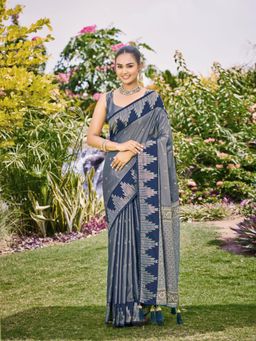 Manohari - Steel Grey Silk Blend Banarasi Jacquard Woven Saree