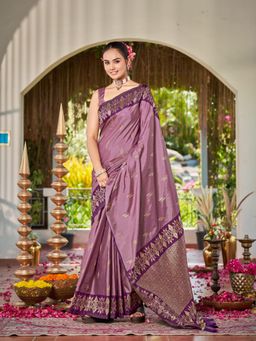 Manohari - Dusty Mauve Silk Blend Banarasi Jacquard Woven Saree