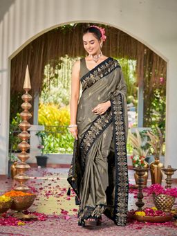 Manohari - Olive Silk Blend Banarasi Jacquard Woven Saree