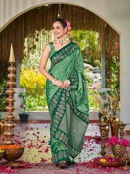 Manohari - Emerald Green Silk Blend Banarasi Jacquard Woven Saree
