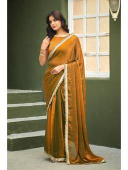 RACHNA - Copper Satin Solid Lace Border Ready To Wear Saree