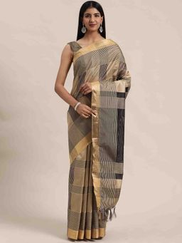 Rajnandini - Womens Black and Beige Cotton Silk Woven Traditional Saree with Unstitched Blouse
