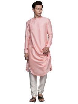 Manyavar - Mens Blended Viscose Solid Drape Kurta with Pencil Pajama