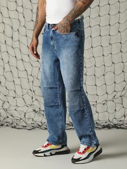 Hubberholme - Men Regular Washed Loose Fit Cotton Mid- Rise Jeans